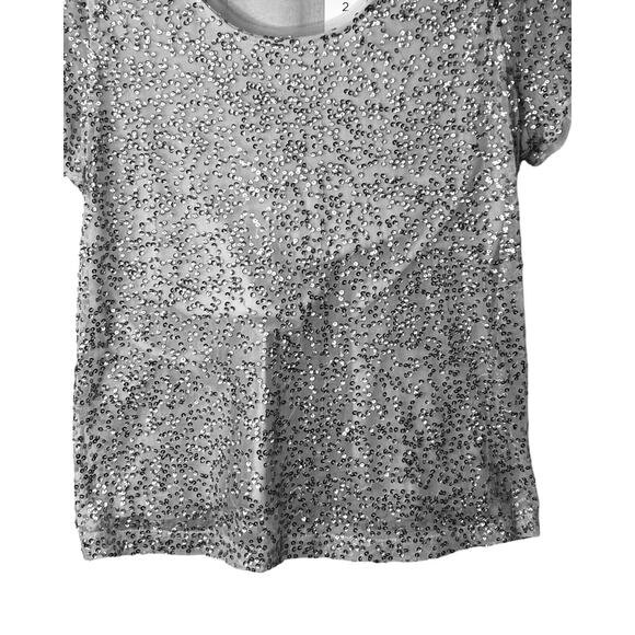 Chicos Shirt Womens Size M Sequins Short Sleeve Sheer Lined Silver Gray NWT - Picture 6 of 11